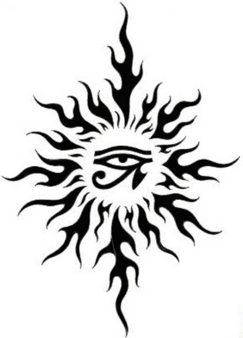 Tribal Sun And Horus Eye Tattoo Design